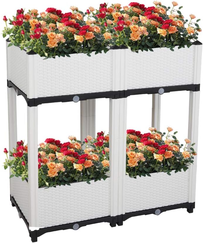 White Plastic Raised Garden Bed Set