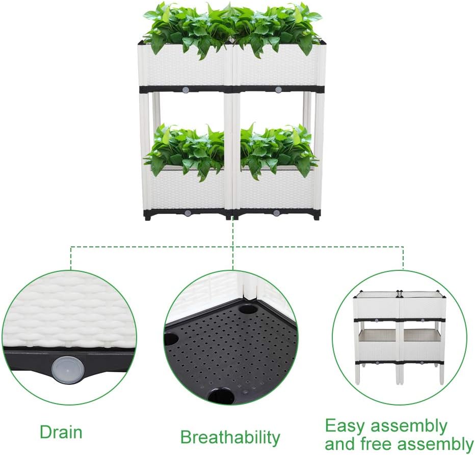 White Plastic Raised Garden Bed Set