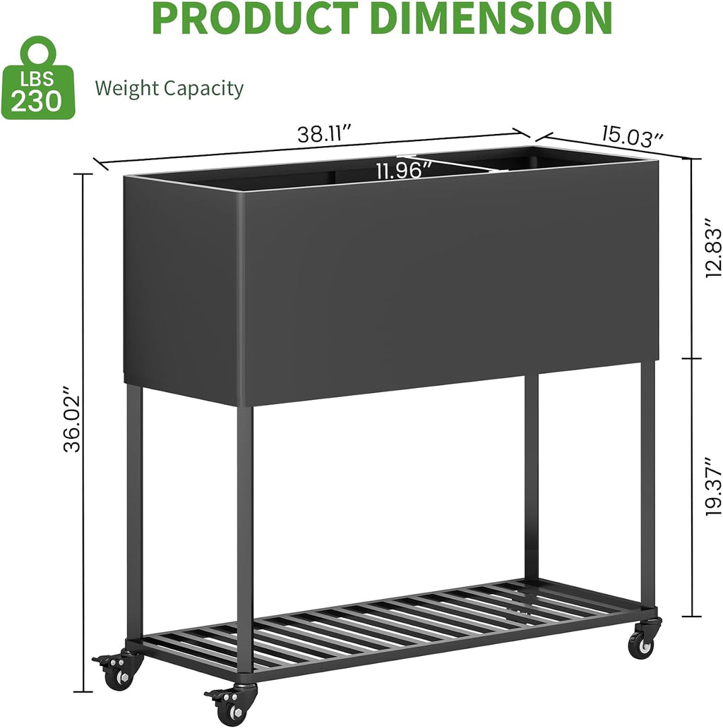 36" Rolling Metal Raised Garden Bed