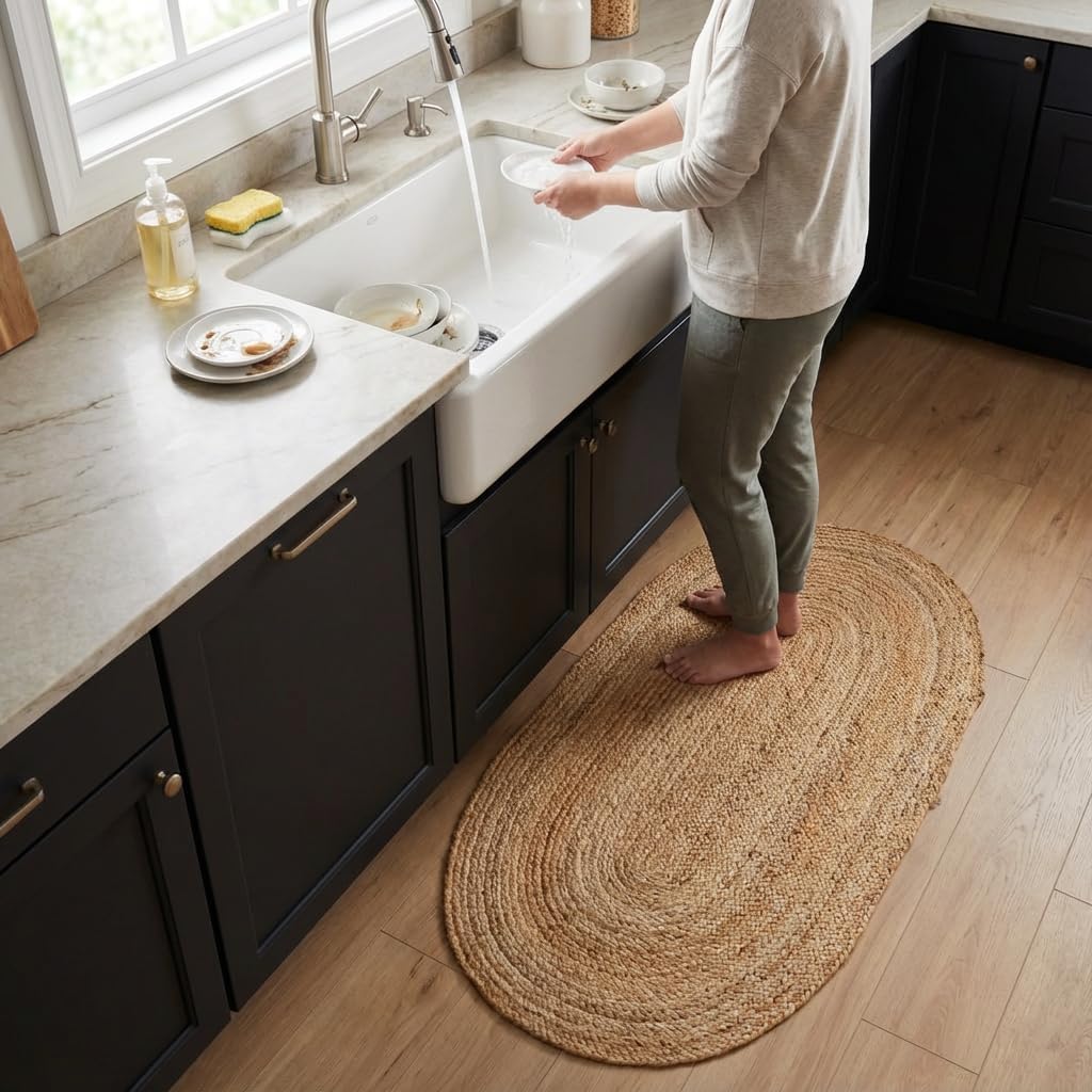 Natural Hand Woven Oval Jute Rug 2'x3'