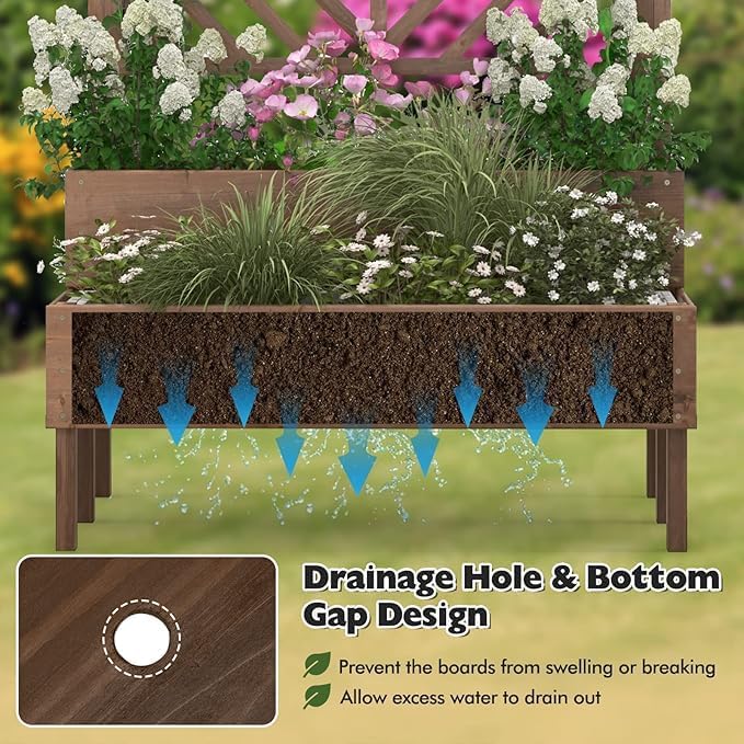 2-Tier Wood Elevated Garden Bed Trellis