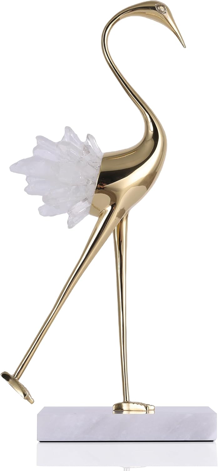 Gold Crystal Tail Crane Bird Statues