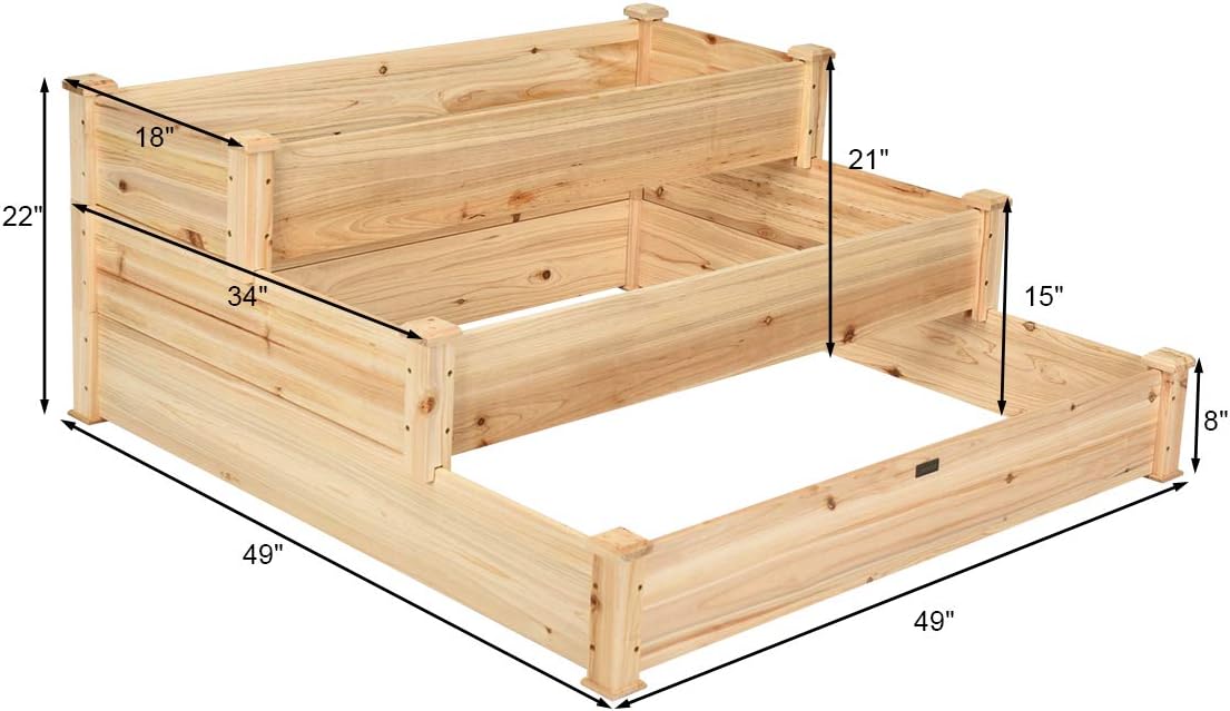 3-Tier Wood Raised Garden Bed