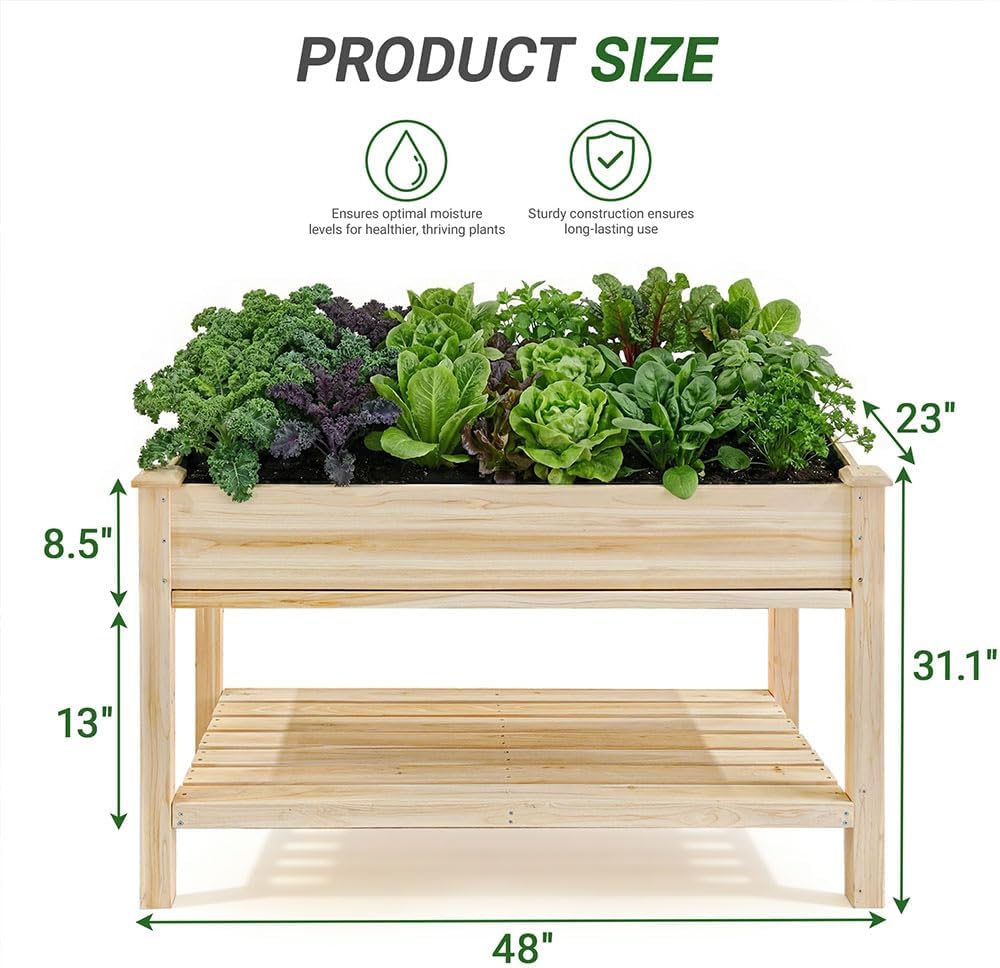 Natural Wood Elevated Garden Bed
