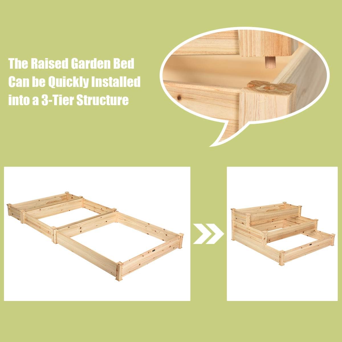 3-Tier Wood Raised Garden Bed