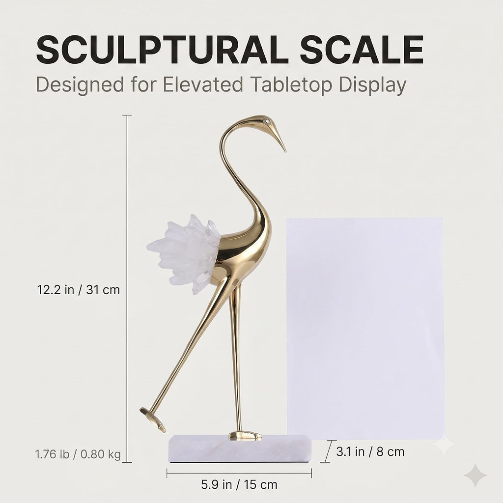 Gold Crystal Tail Crane Bird Statues