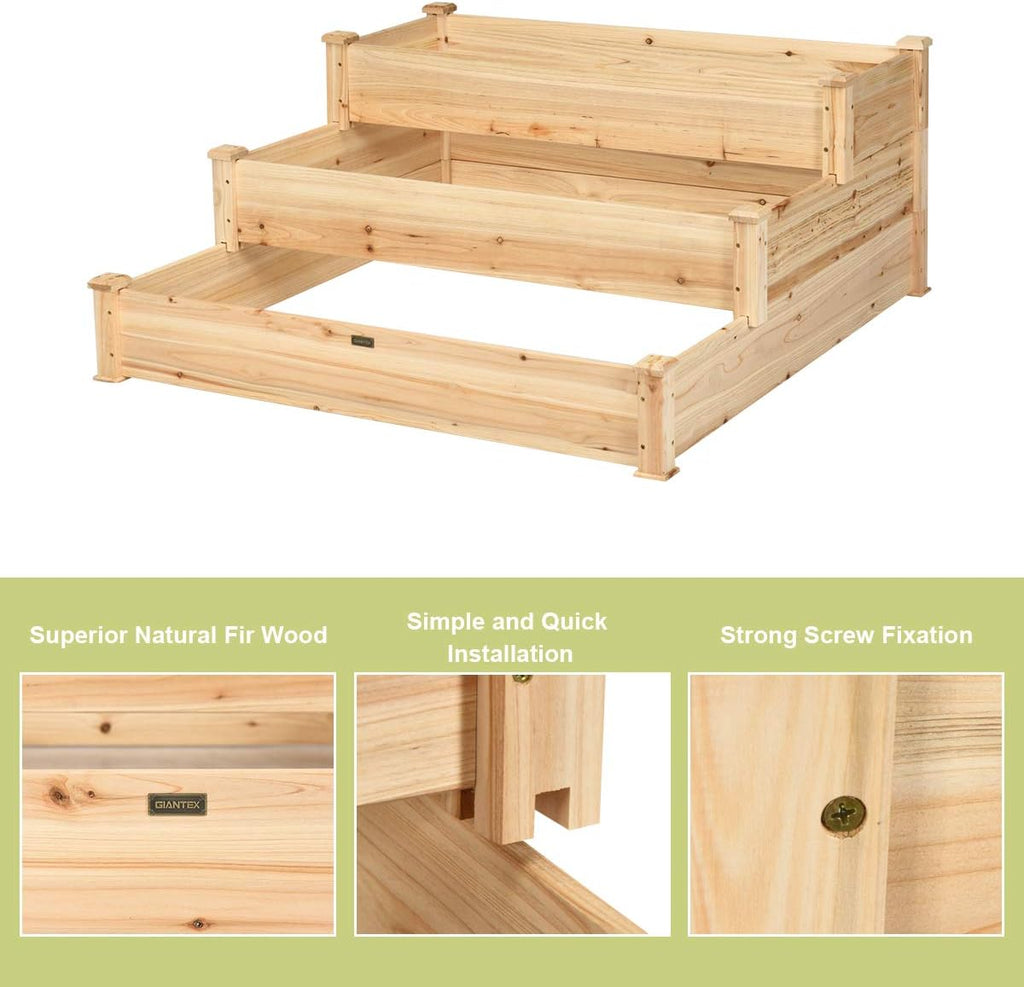 3-Tier Wood Raised Garden Bed