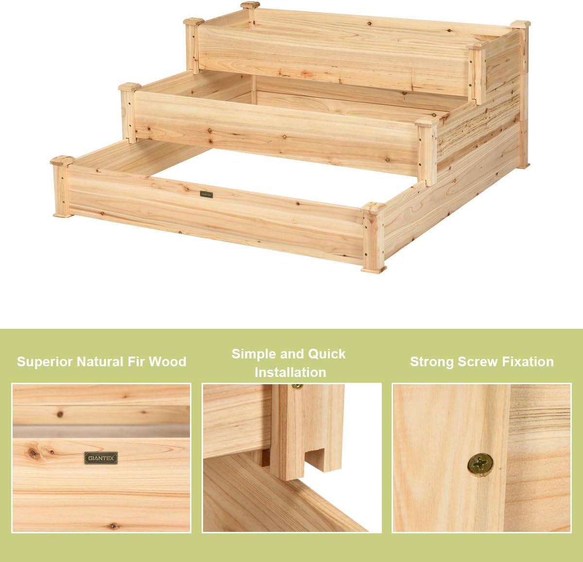 3-Tier Wood Raised Garden Bed