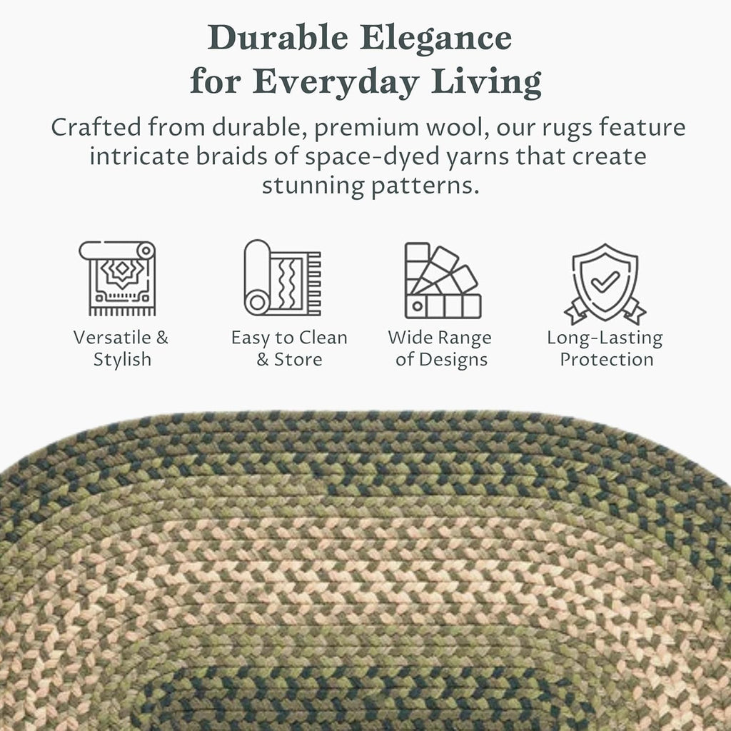 Green Oval Braided Area Rug Made in USA