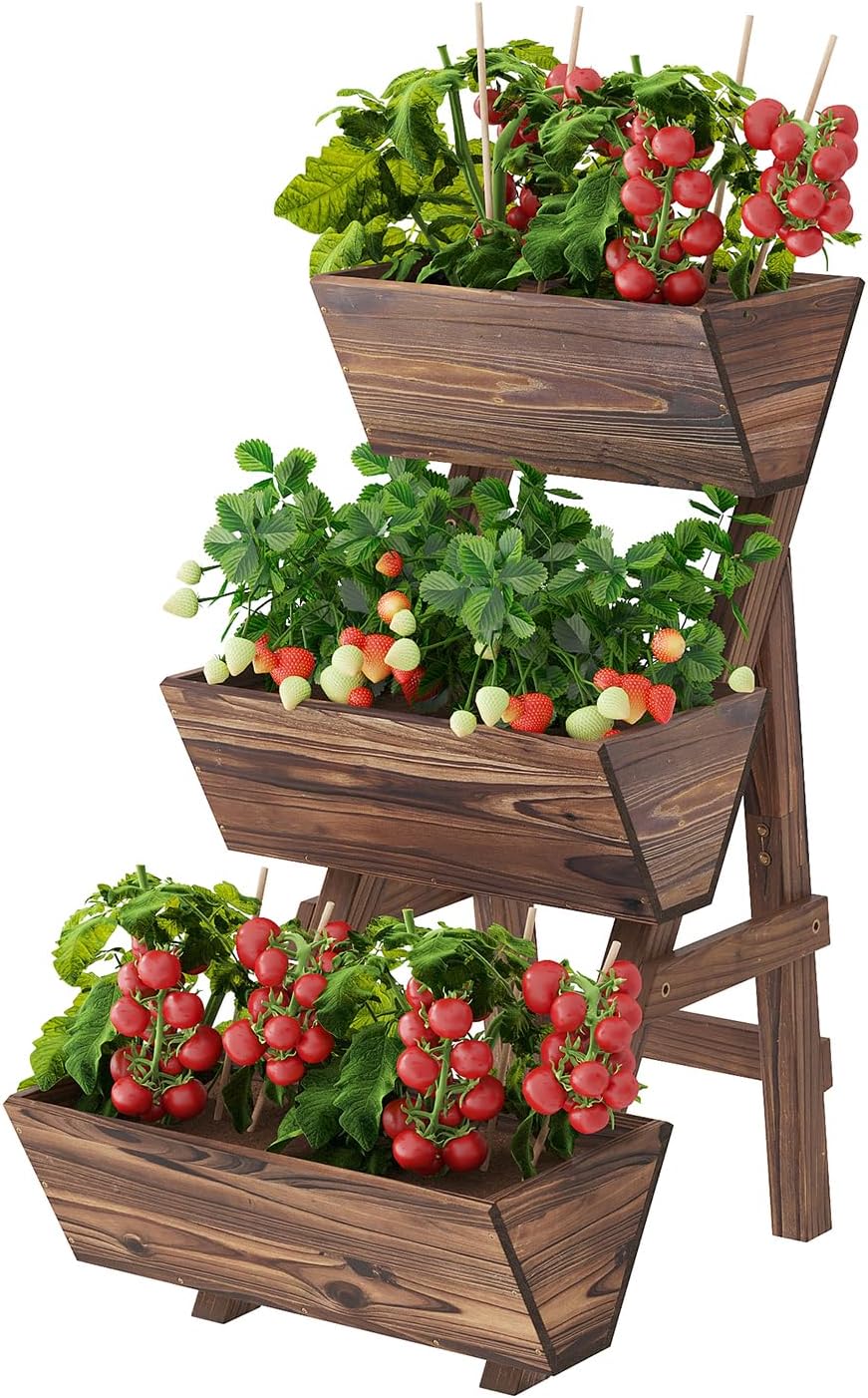 3-Tier Carbonized Wood Garden Planter