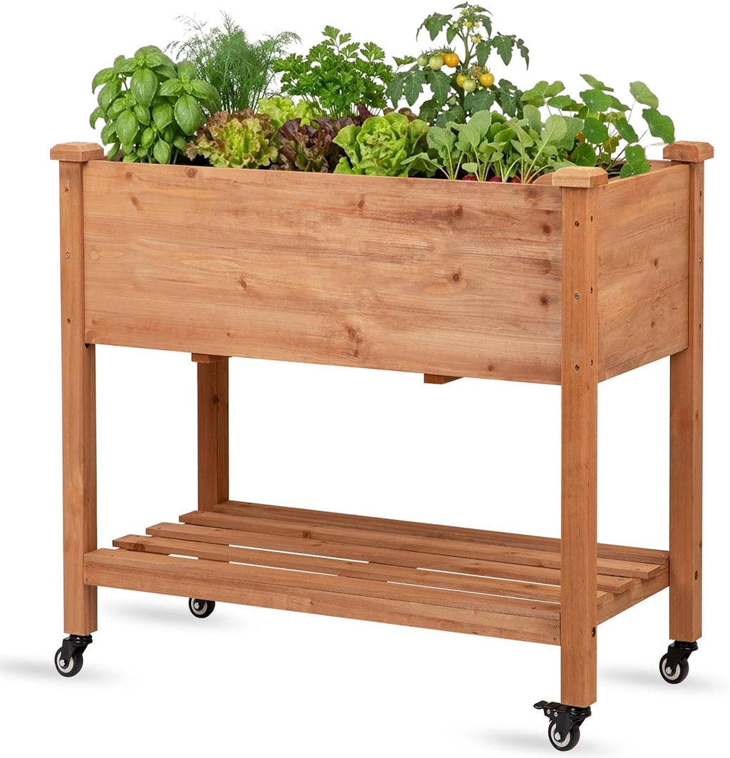 Wood Wheeled Elevated Garden Bed