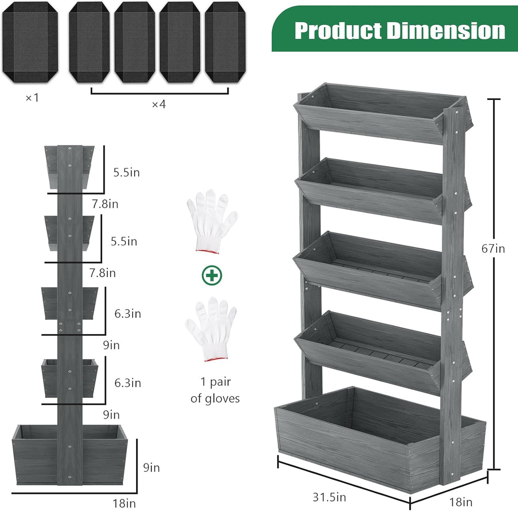 5-Tier Grey Vertical Wood Planter