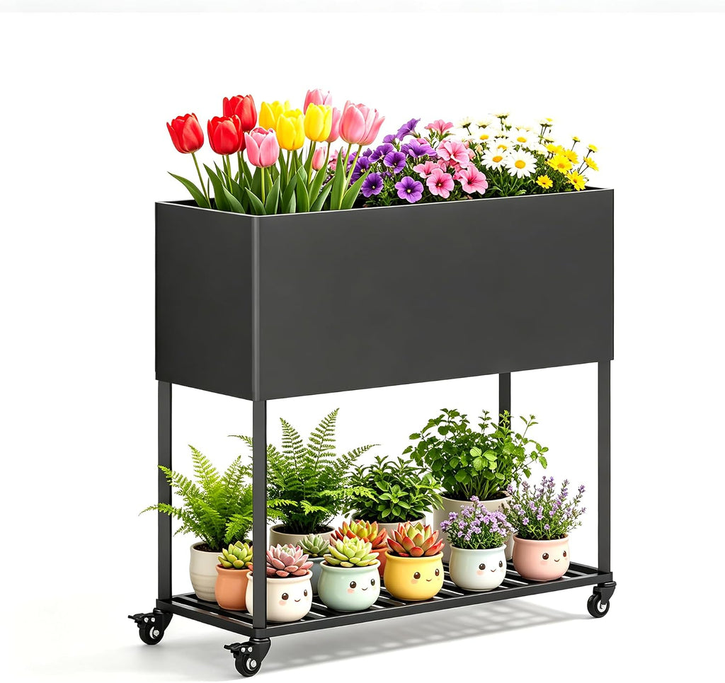 36" Rolling Metal Raised Garden Bed