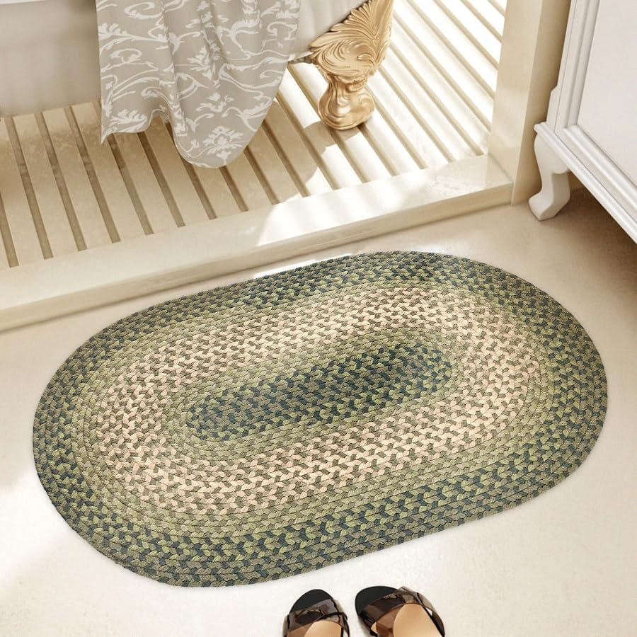 Green Oval Braided Area Rug Made in USA