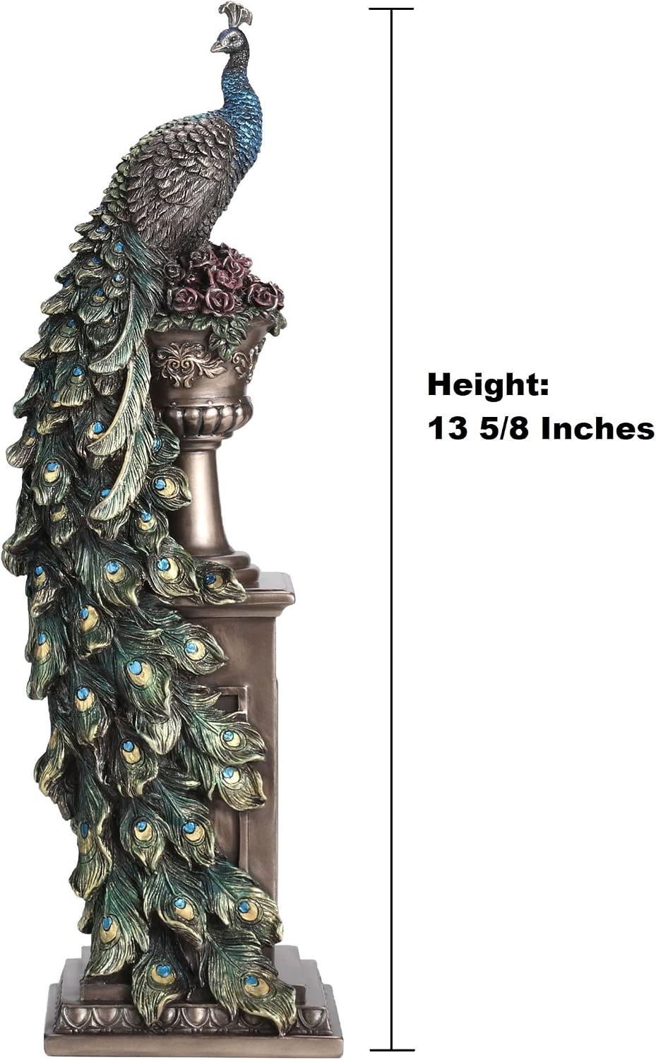 Bronze Peacock Column Vase Sculpture
