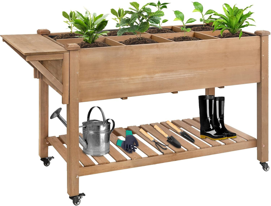 55.5in Rolling Wood Garden Planter