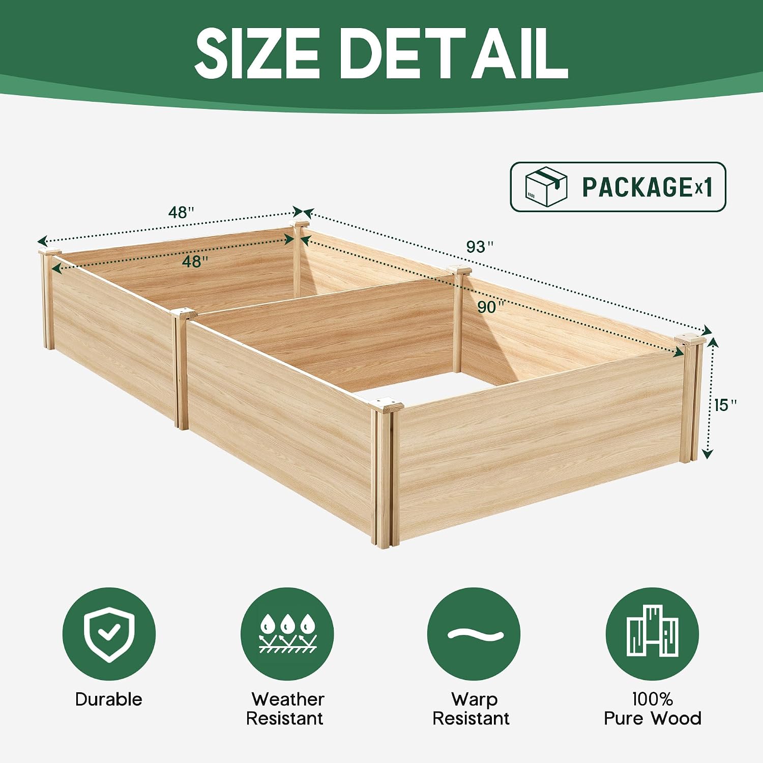 Wood Raised Garden Bed 8x4ft