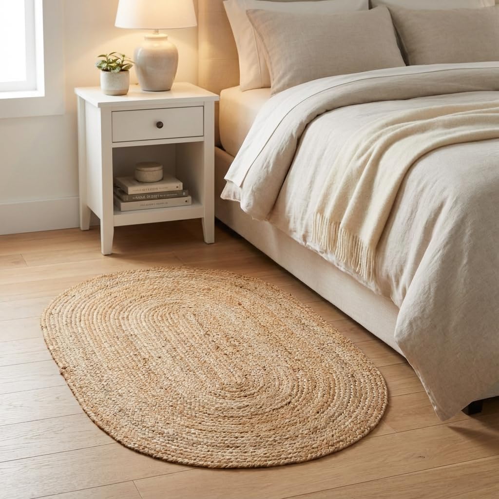 Natural Hand Woven Oval Jute Rug 2'x3'