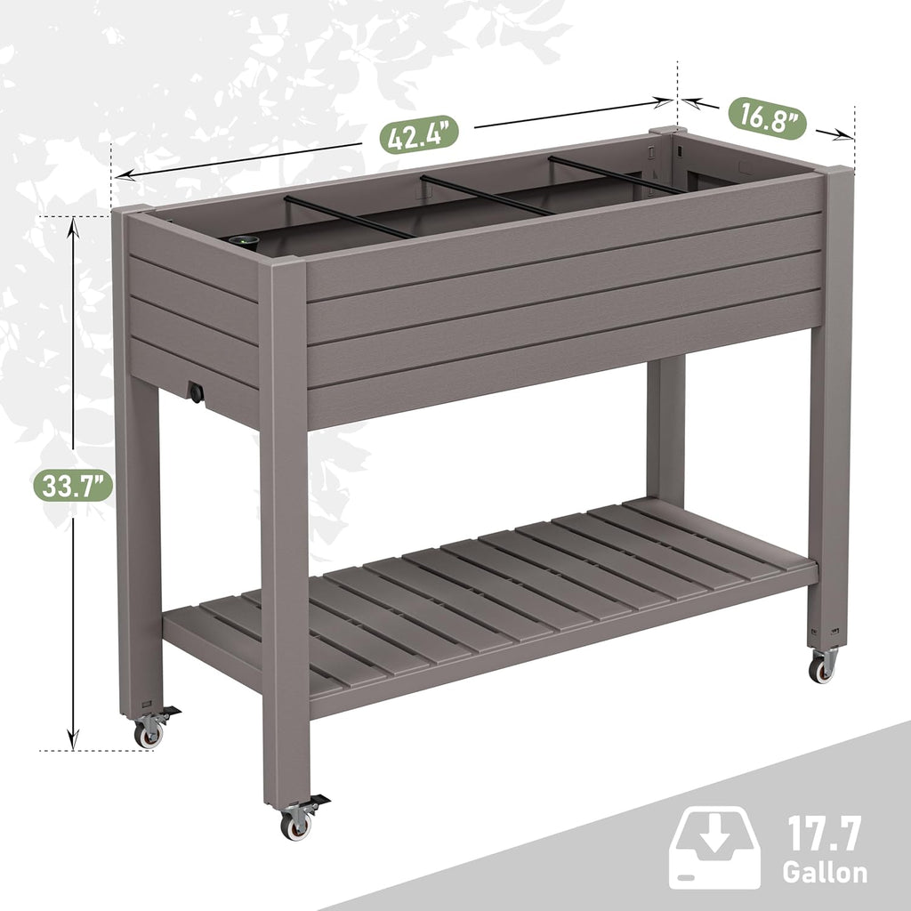 Gray Wheeled Elevated Garden Planter