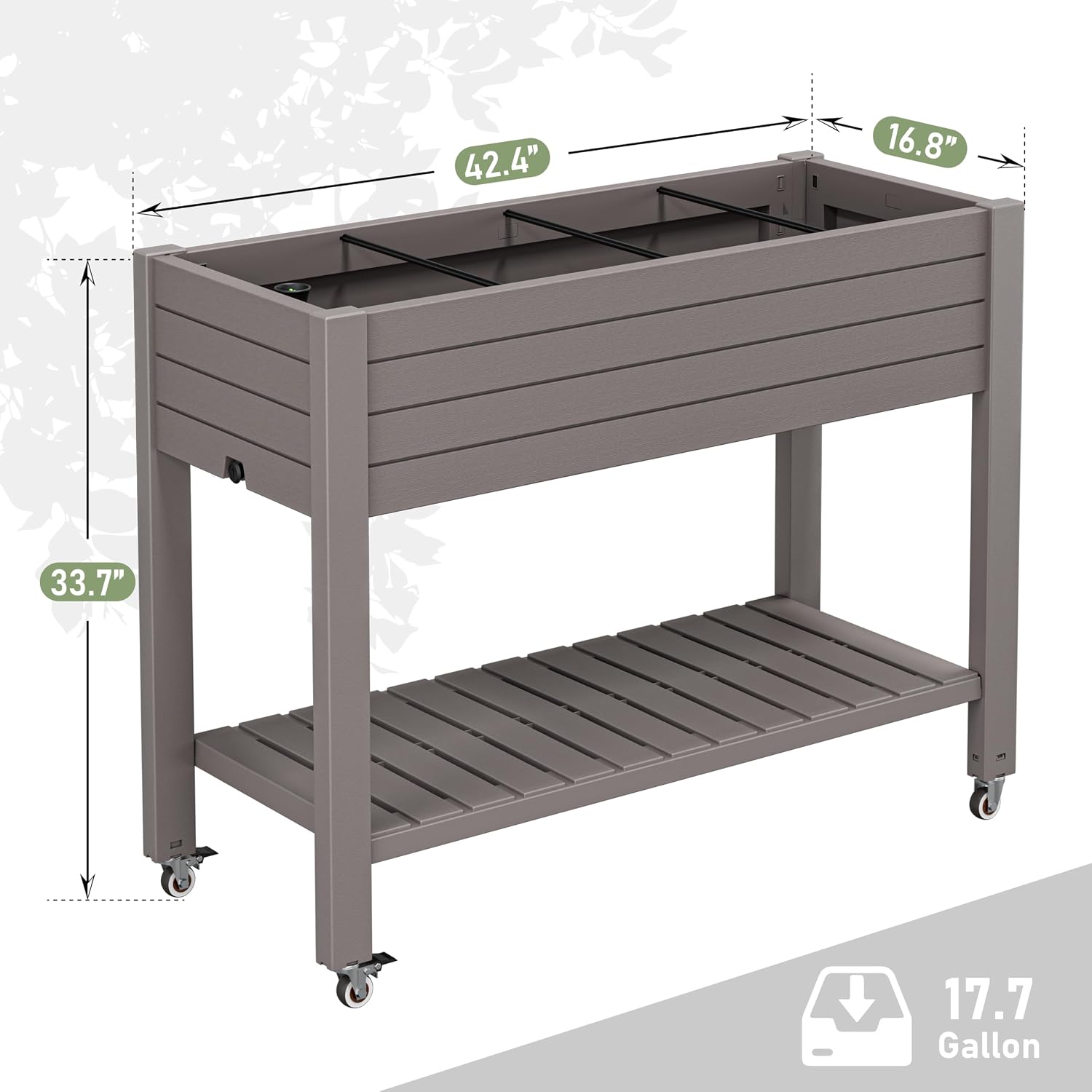Gray Wheeled Elevated Garden Planter