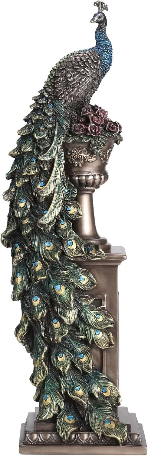Bronze Peacock Column Vase Sculpture