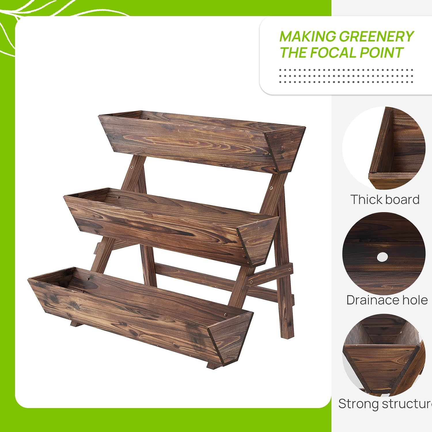 3-Tier Carbonized Wood Raised Garden Bed