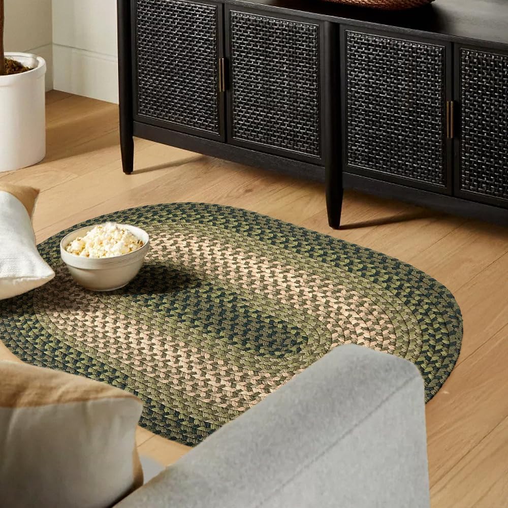 Green Oval Braided Area Rug Made in USA