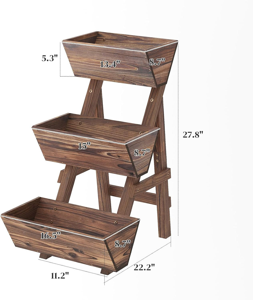 3-Tier Carbonized Wood Garden Planter