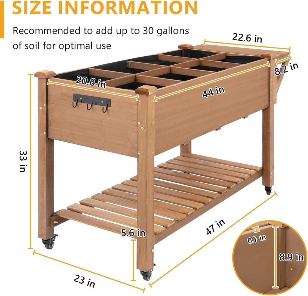 55.5in Rolling Wood Garden Planter