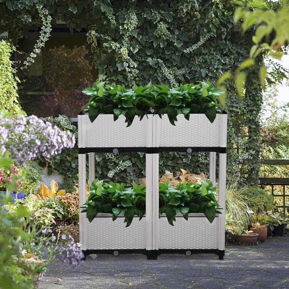 White Plastic Raised Garden Bed Set