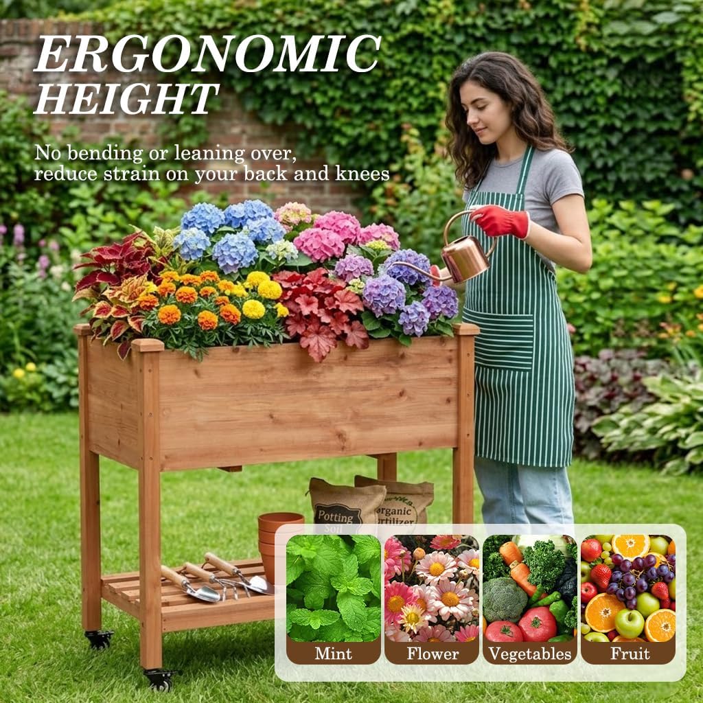 Wood Wheeled Elevated Garden Bed