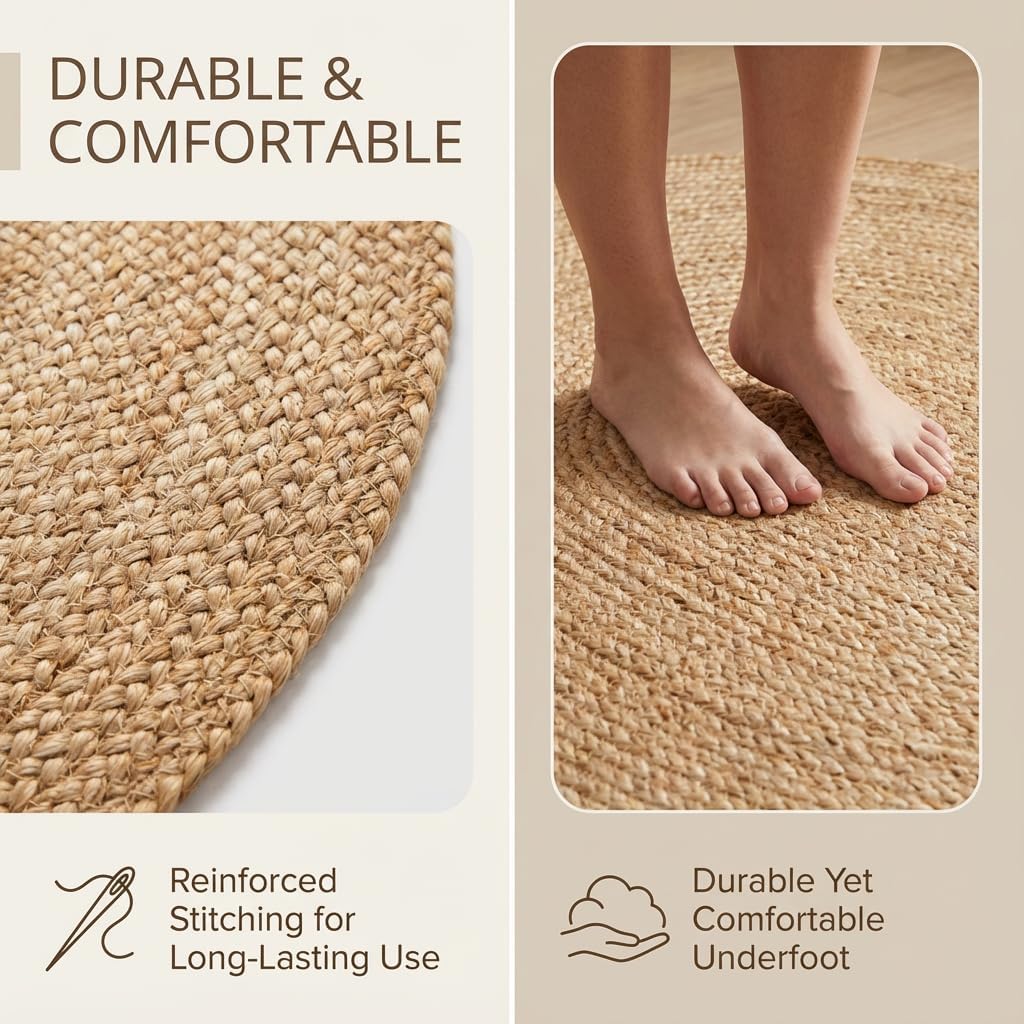 Natural Hand Woven Oval Jute Rug 2'x3'