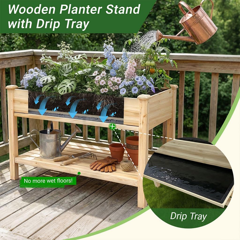Natural Wood Elevated Garden Bed