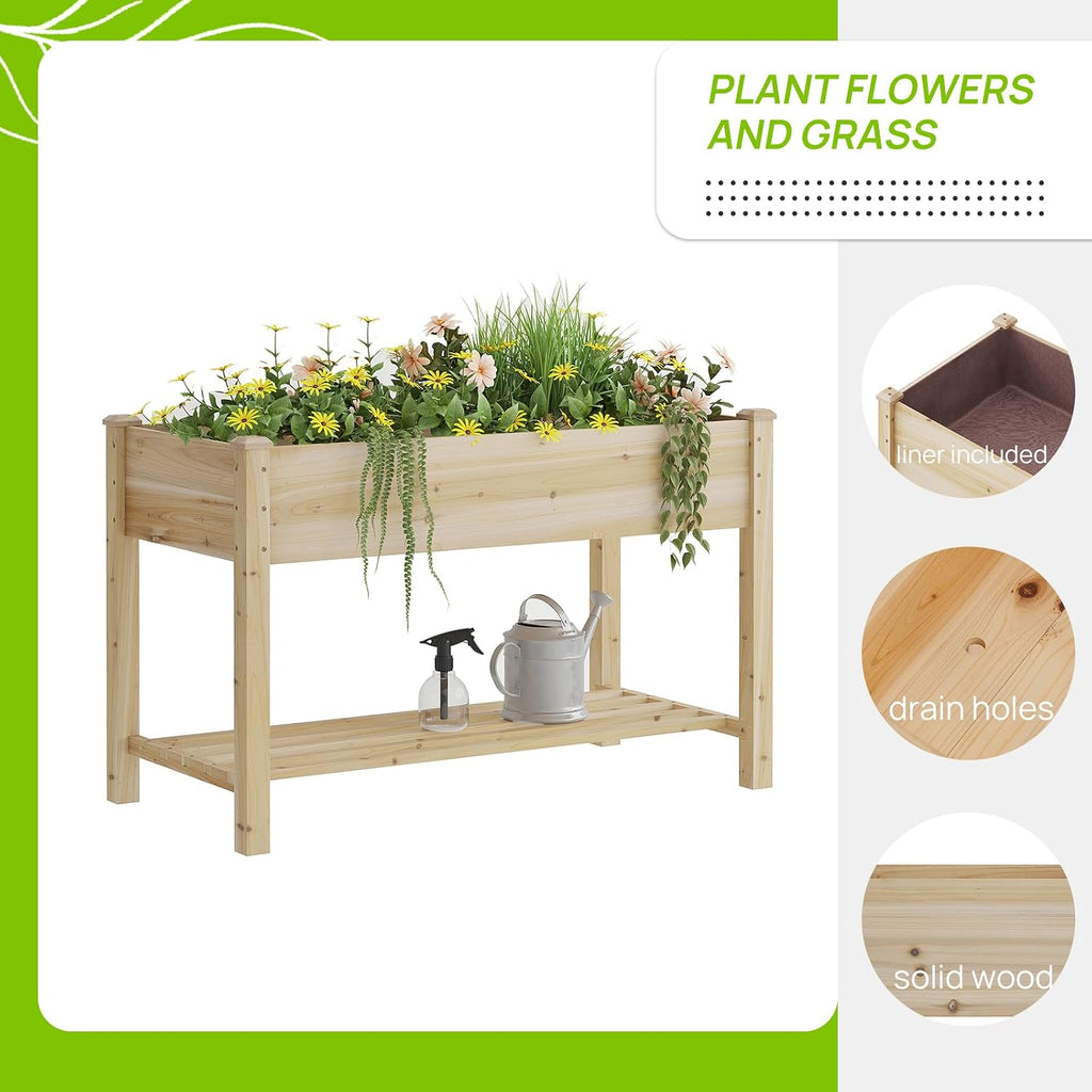 Wood Elevated Garden Bed with ShelfWood Elevated Garden Bed with Shelf