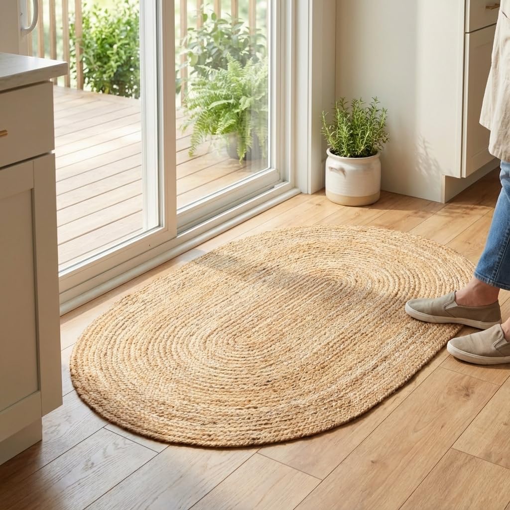 Natural Hand Woven Oval Jute Rug 2'x3'