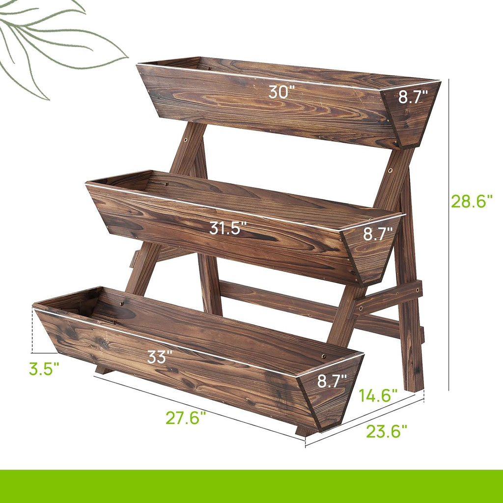 3-Tier Carbonized Wood Raised Garden Bed