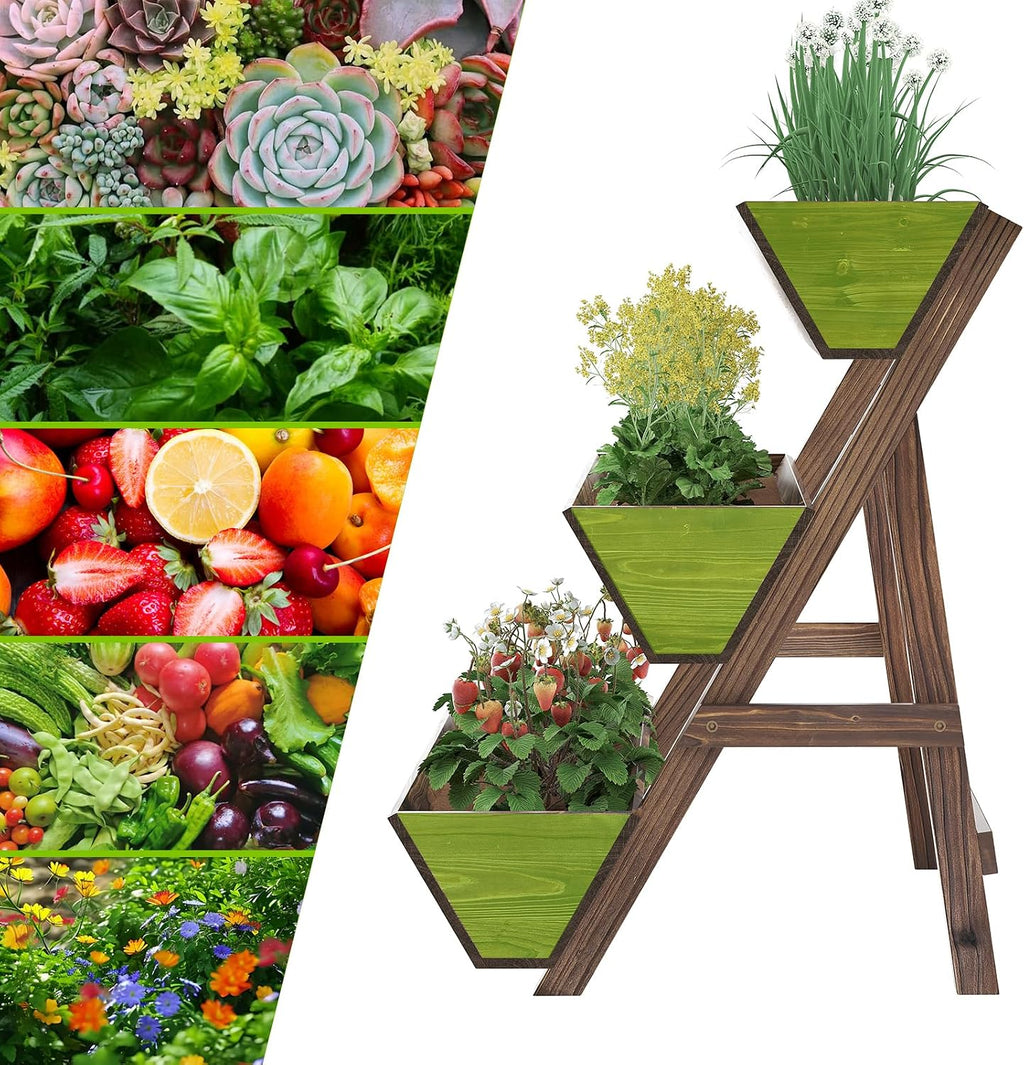3-Tier Carbonized Wood Raised Garden Bed