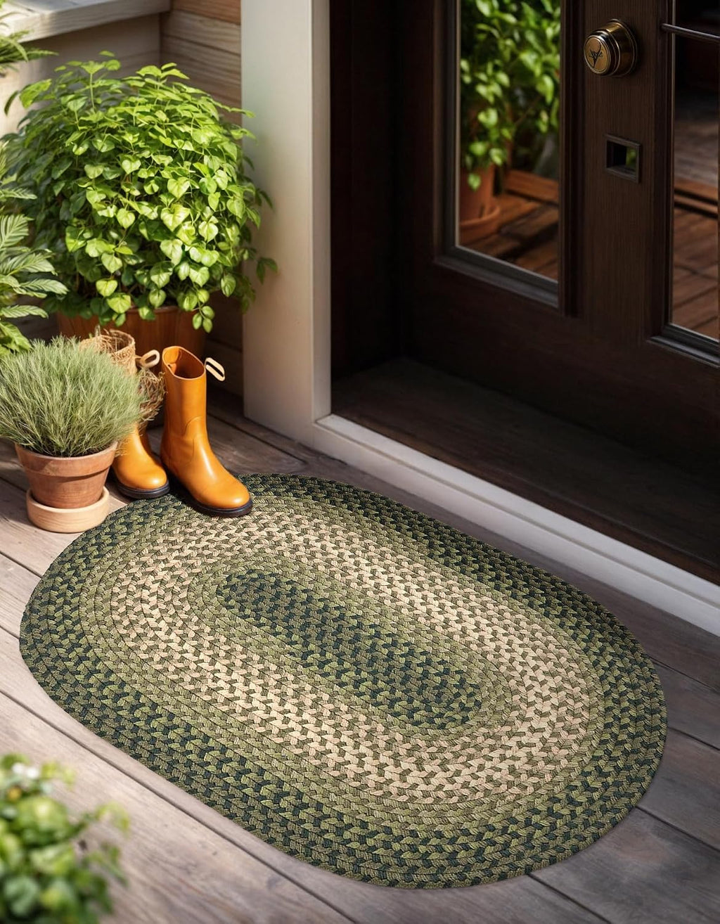 Green Oval Braided Area Rug Made in USA