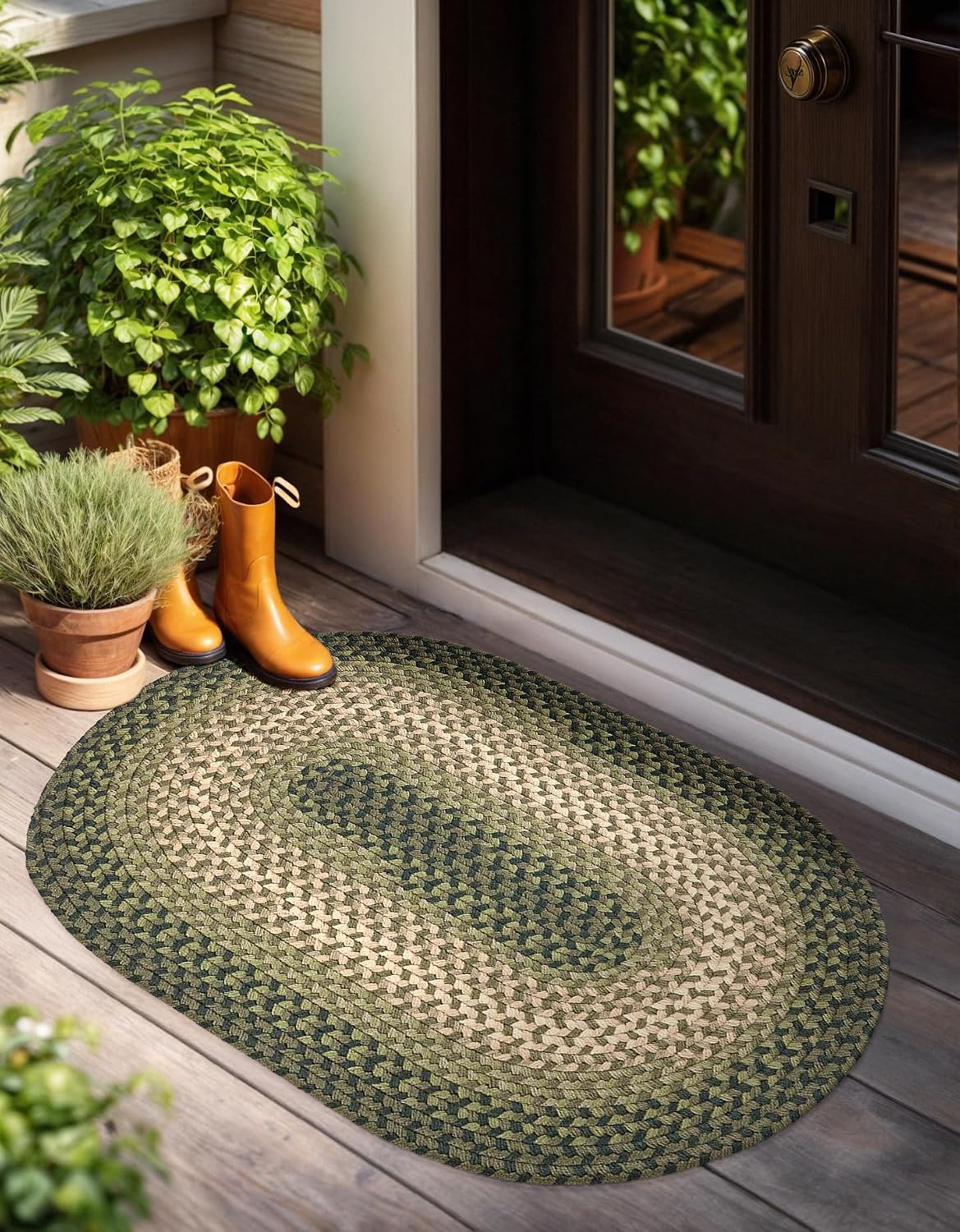 Green Oval Braided Area Rug Made in USA