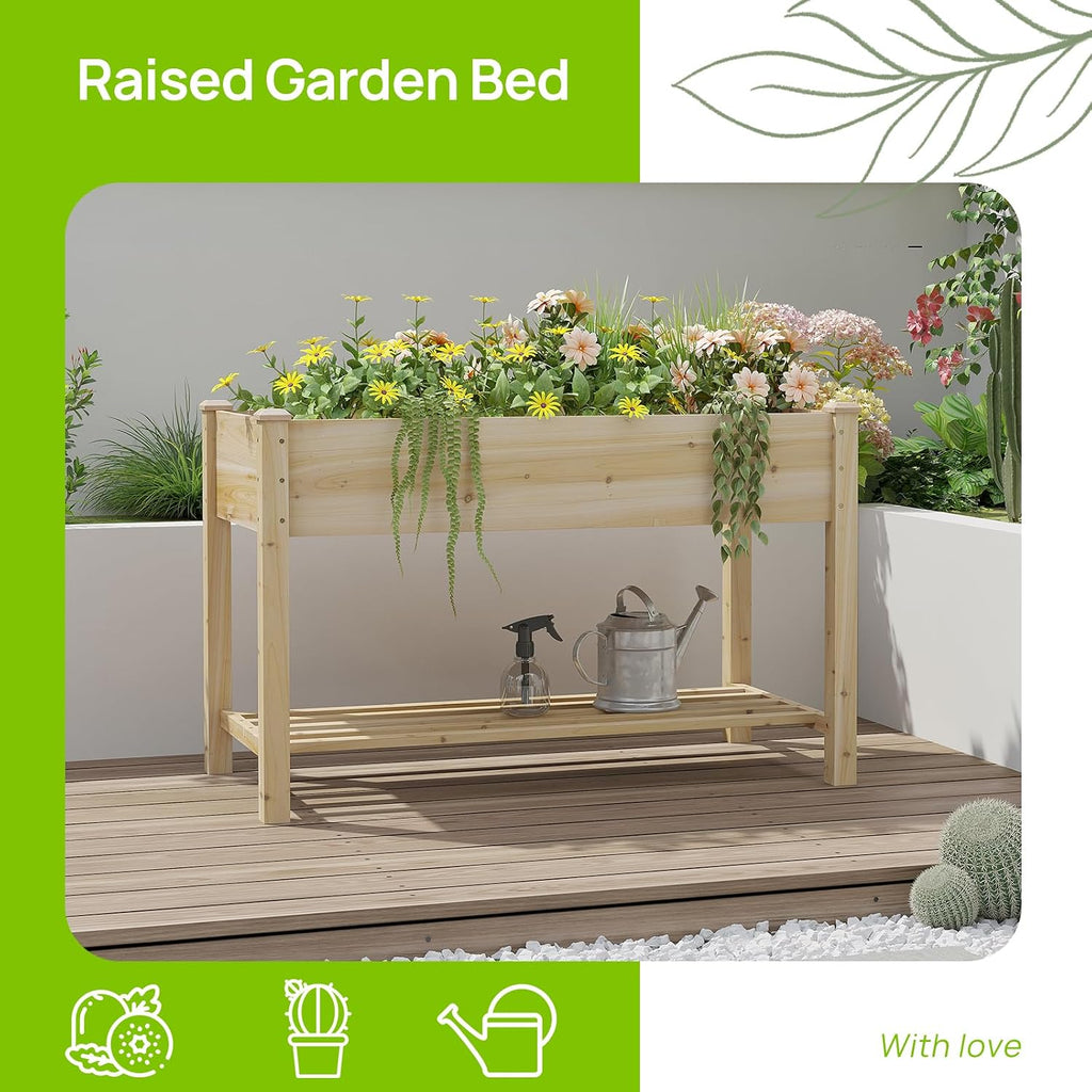 Wood Elevated Garden Bed with ShelfWood Elevated Garden Bed with Shelf