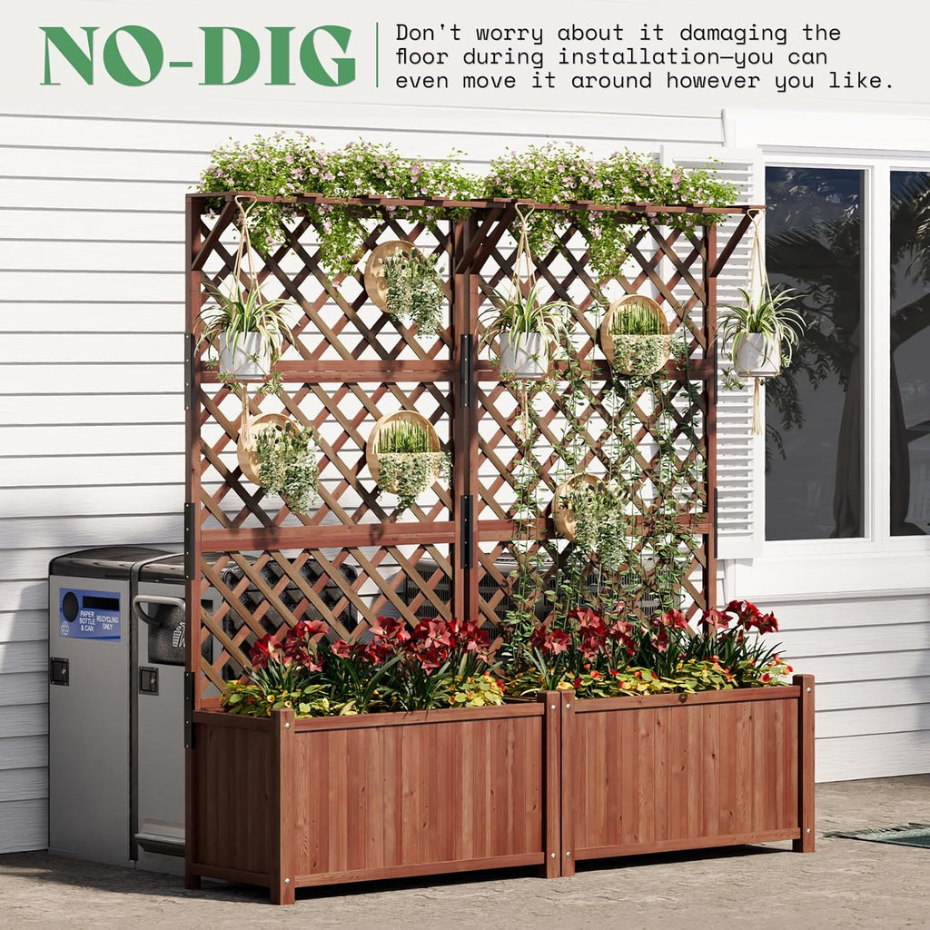 Wood Garden Bed with Trellis