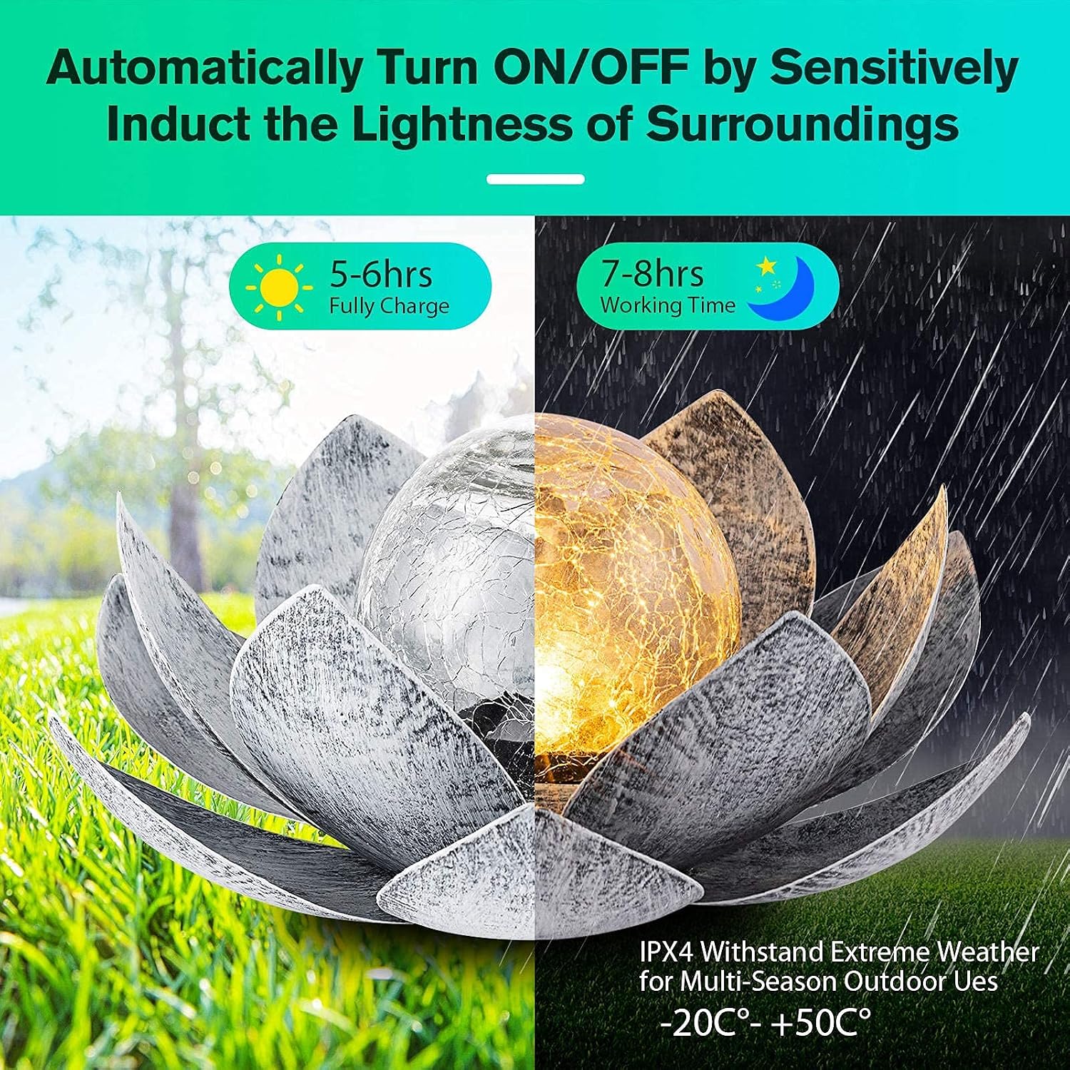 Solar Crackle Glass Globe Lotus Solar Garden Light
