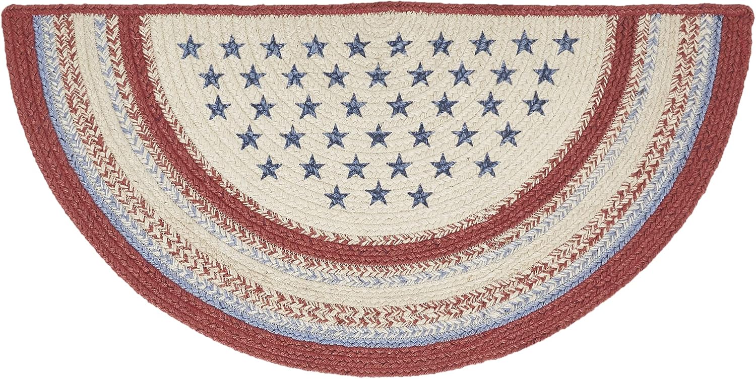 Red Creme Blue Braided Jute Door Mat 20x30