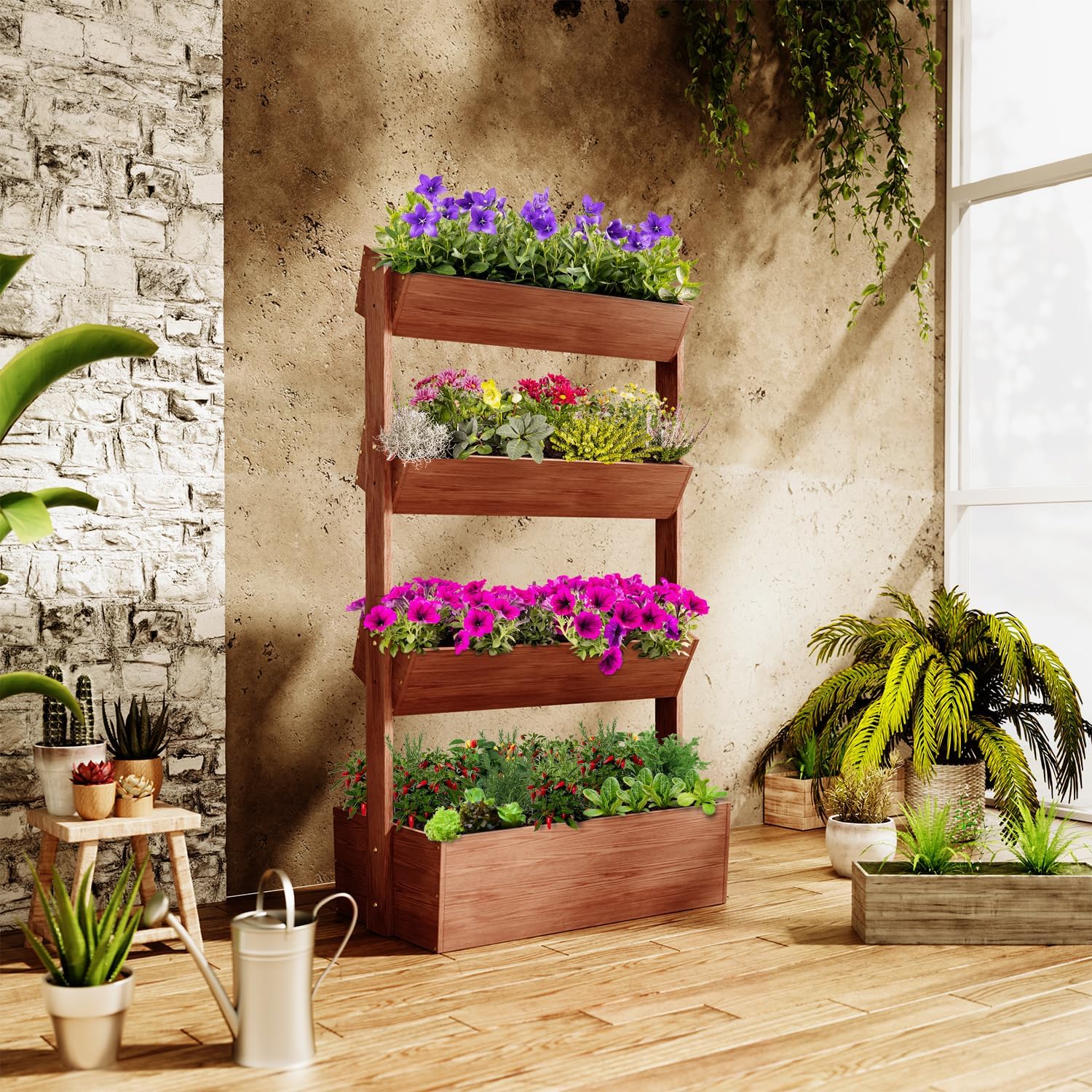 4-Tier Vertical Wood Raised Garden Bed
