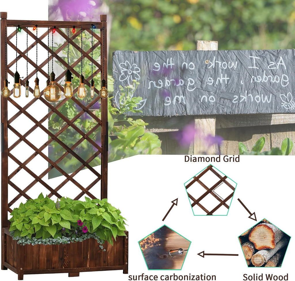 Wood Garden Bed with Trellis