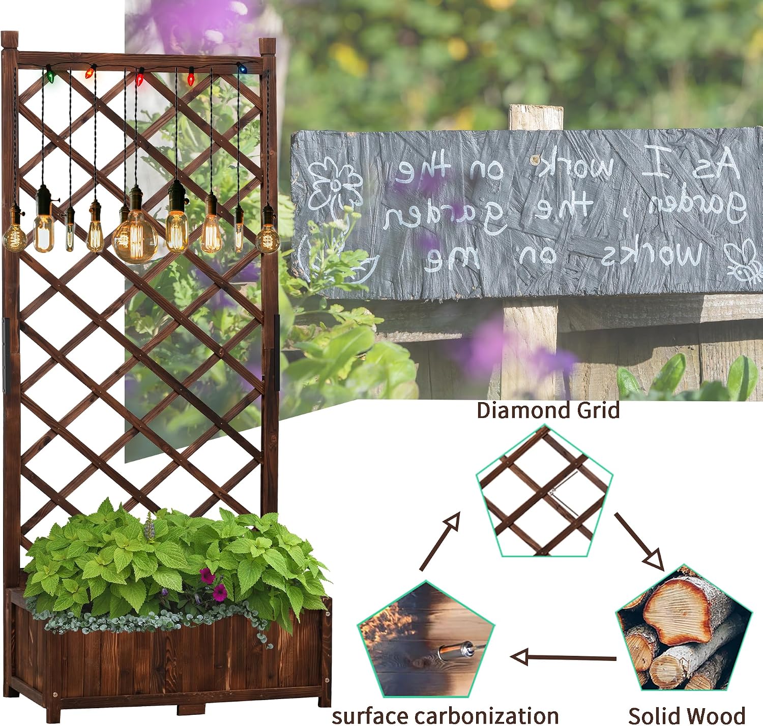 Wood Garden Bed with Trellis