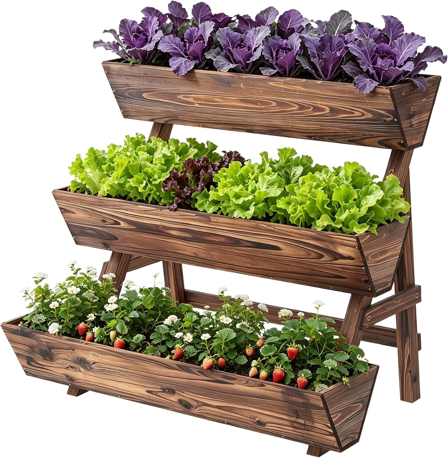 3-Tier Carbonized Wood Raised Garden Bed
