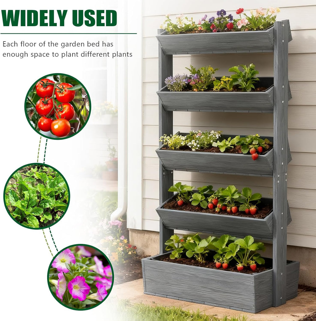 5-Tier Grey Vertical Wood Planter