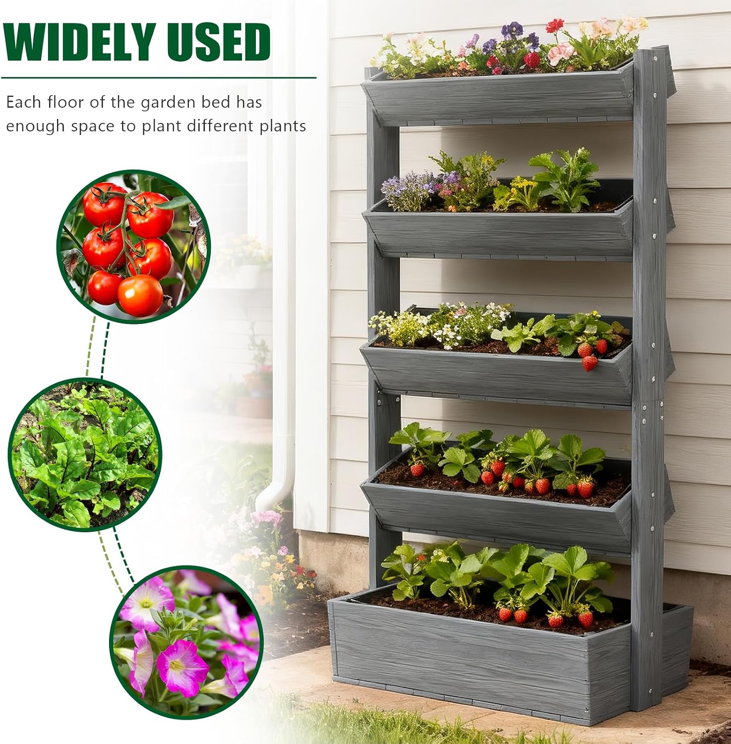 5-Tier Grey Vertical Wood Planter