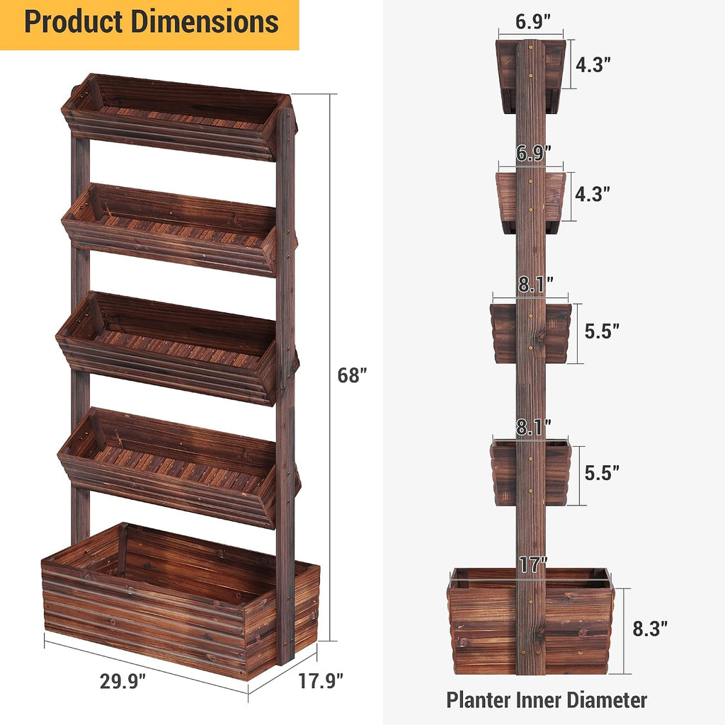 5-Tier Carbonized Wood Garden Planter
